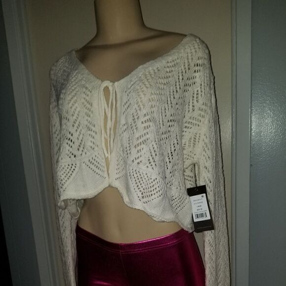 FRYE Open Knit Pointelle Ruffle Cardigan CREAM NWT - Picture 8 of 17
